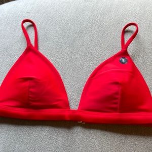 red triangle bikini top with adjustable straps and back clasp